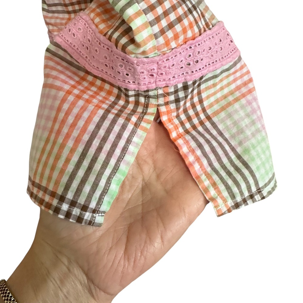 Lands End 1X‎ Plaid Tunic Top Long Sleeve Pink Lace Trim Button Keyhole Prairie - Picture 4 of 8